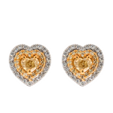 14K Two Tone Heart Halo Natural Yellow Stud Earrings
